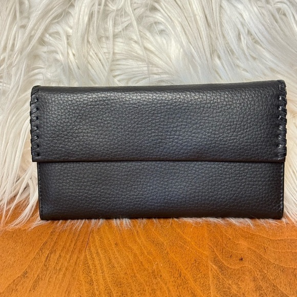 Buxton Genuine Leather Fold Over Wallet Black With Hasi Hato Japanese Snap - Picture 3 of 8